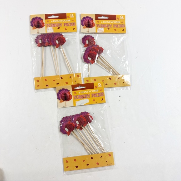 Honeycomb Turkey Picks Fall Thanksgiving Decor New 3 Packs Party Table - Picture 2 of 5